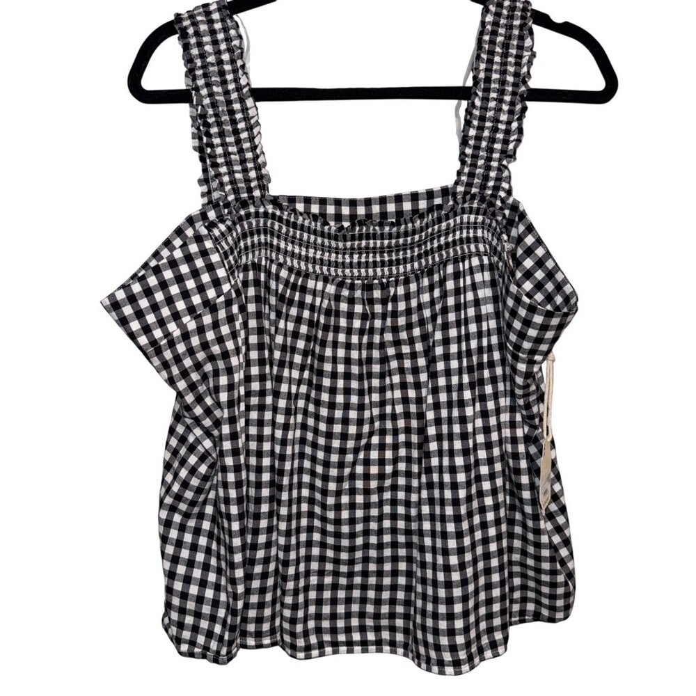 A.n.a Black & White Gingham Smocked Wide Strap Top XXL